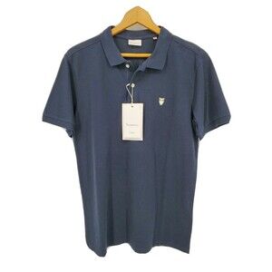 New Knowledge Cotton Apparel Mens Polo Shirt Short Sleeve Navy Blue Size Small